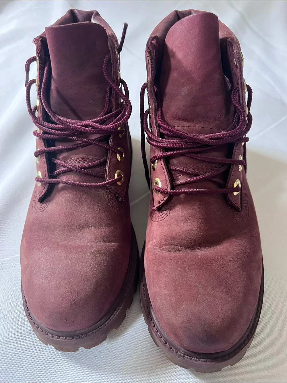 Timberland 6-Inch Premium Boots Burgundy Gold Logo Kids Size 4 - Picture 2 of 14